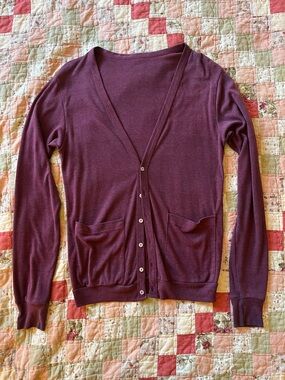 American Apparel plum/magenta heather jersey cardigan Made in USA